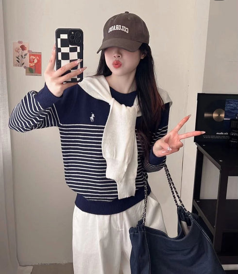 Stripes around Neck Pullover Sweater